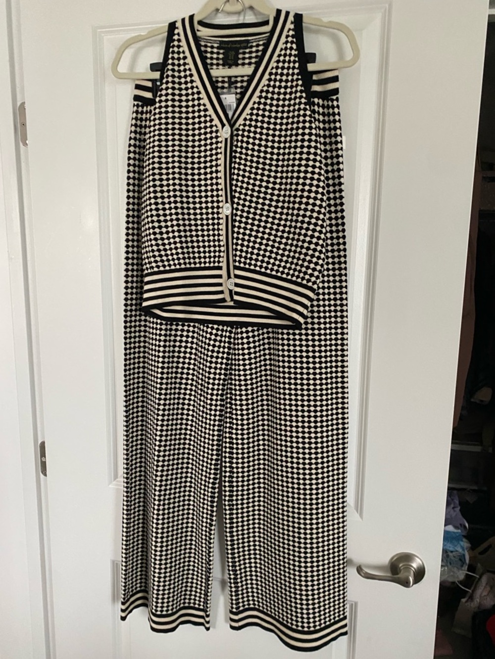 House of Harlow 1960 Black and White Houndstooth Wide-Leg Pants Set
